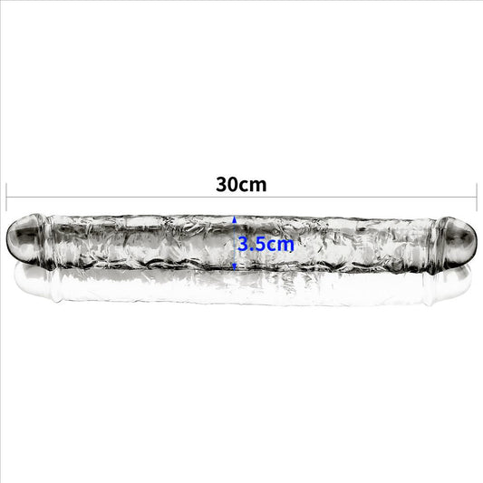 Consolador doble transparente impecable de 30 cm