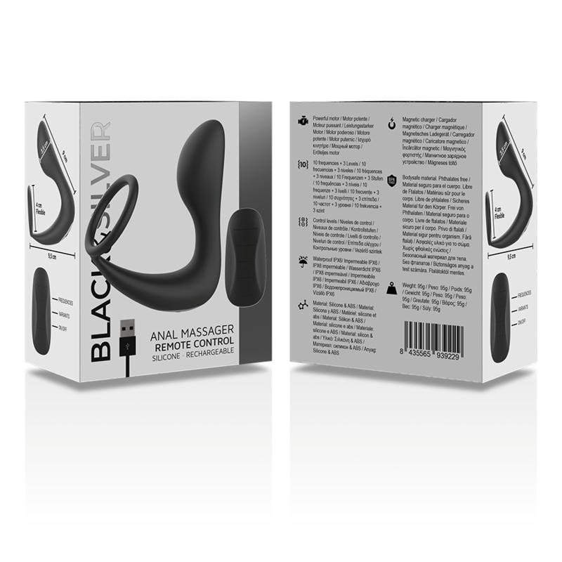 MASAJEADOR ANAL RECARGABLE CON CONTROL REMOTO EN SILICONA NEGRA