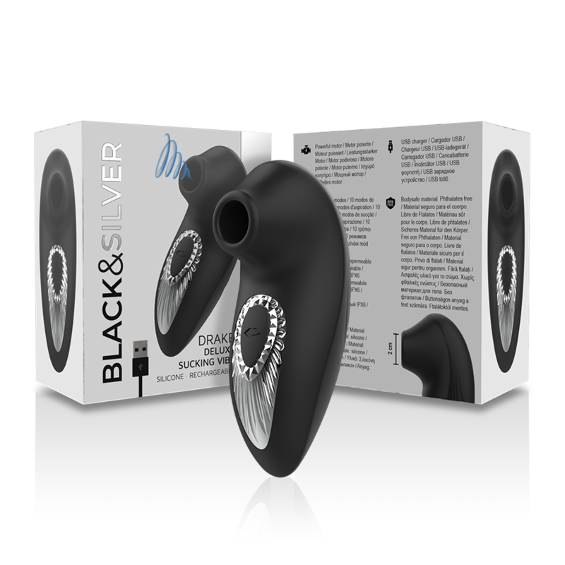 BLACK&SILVER - DRAKE DELUXE SUCKING VIBE RECHARGEABLE EN SILICONE NOIR