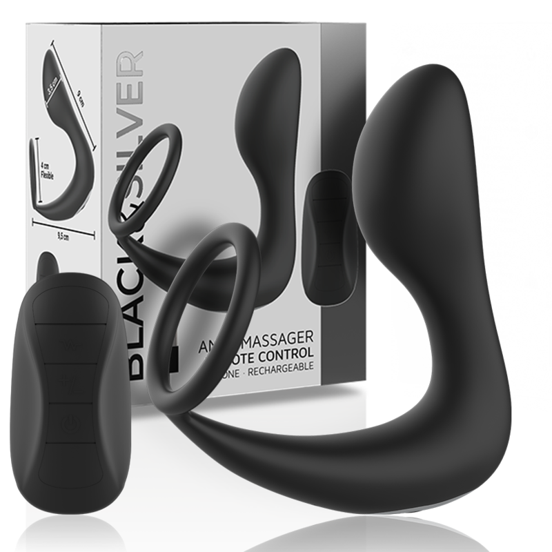 MASAJEADOR ANAL RECARGABLE CON CONTROL REMOTO EN SILICONA NEGRA