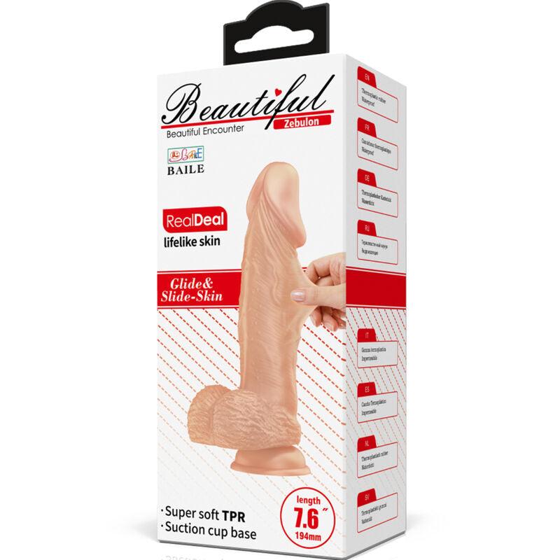 Bellissimo incontro zebulon dildo realistico e flessibile 19,4 cm - carne