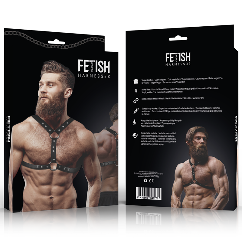 Fetish submissive attitude - arnés ecopiel pecho con doble sujeción y tachuelas hombre