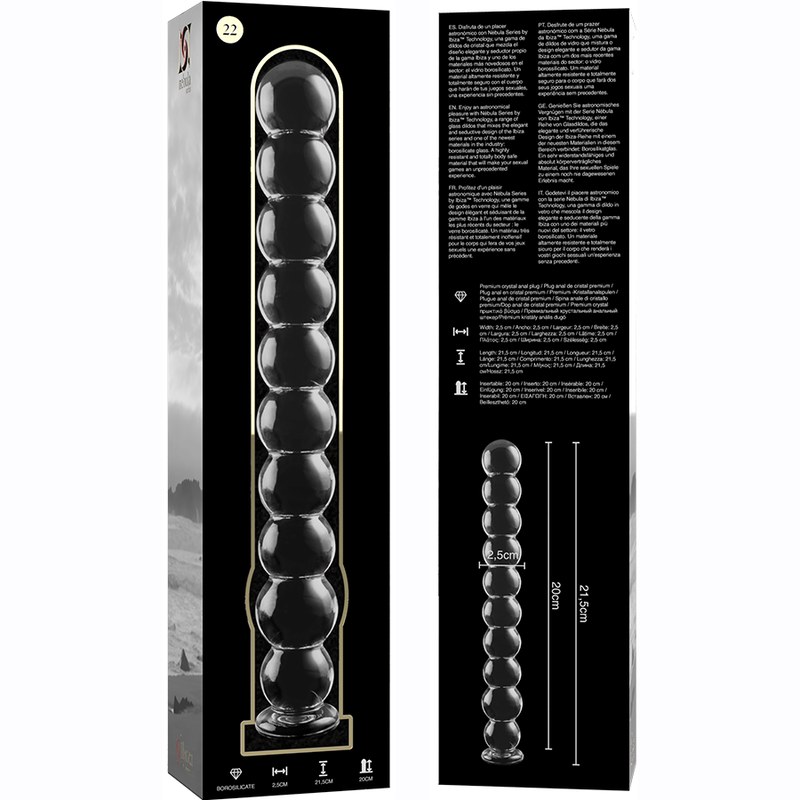 Nebula series by ibiza - modello 22 dildo in vetro borosilicato trasparente 21.5 cm -o- 2.5 cm