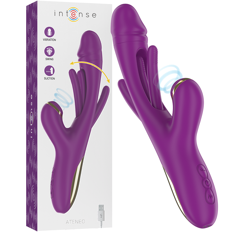 INTENSE - ATENEO VIBRATEUR MULTIFONCTION RECHARGEABLE 7 VIBRATIONS AVEC LANGUE OSCILLANTE ET SUÇON VIOLET