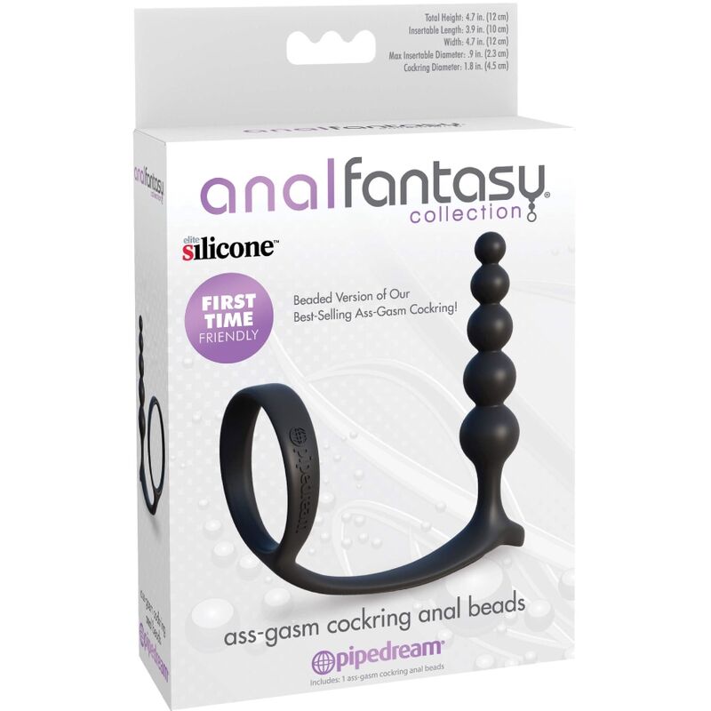Anal Toys Fantasy Elite Collection Ass-Gasm Cockring Anal Beads Nero