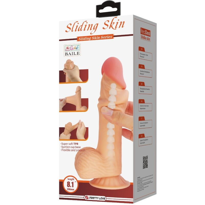 Pretty love - dildo realistico sliding skin series con ventosa scorrevole della pelle 20,6 cm