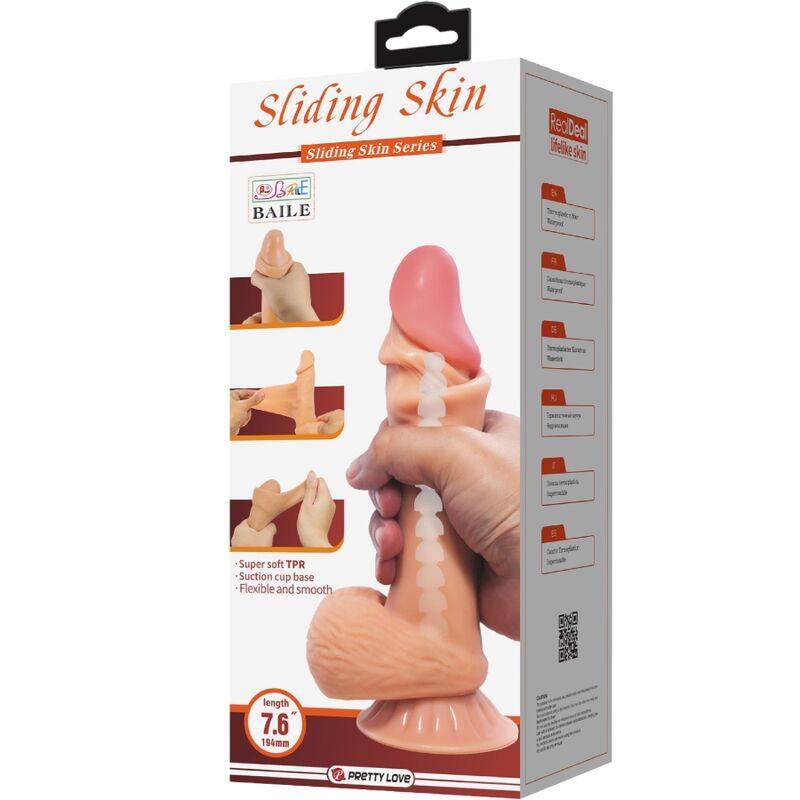 Pretty love - godes en silicone réaliste sliding skin series avec ventouse coulissante 19,4 cm