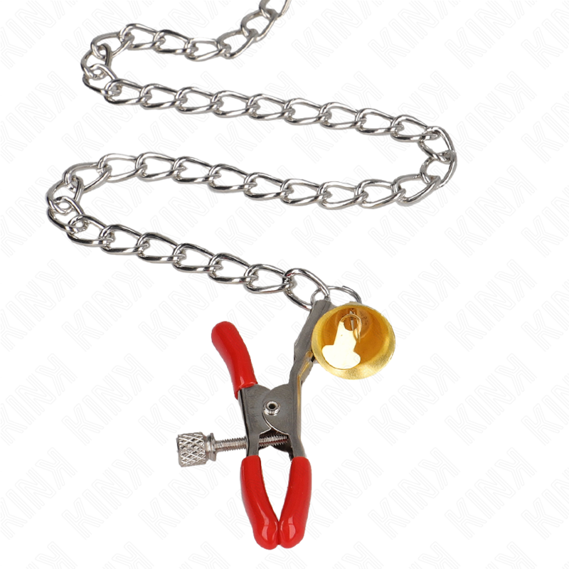Kink - morsetti per capezzoli tripli e clit rosso con catena 30 cm