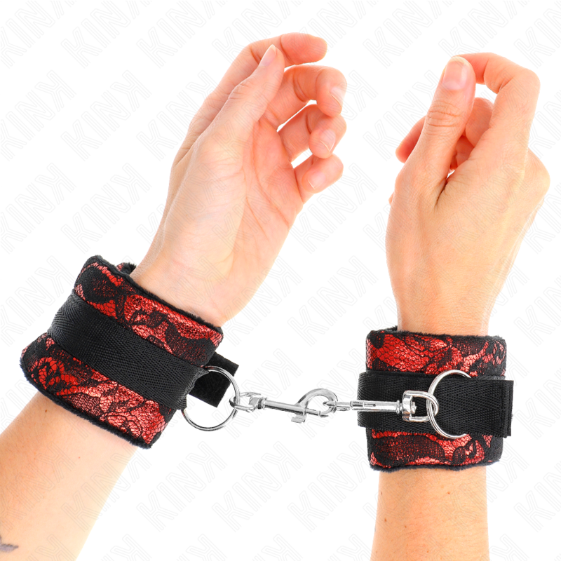 Kink - polso corto in pizzo di velluto e fascia in nylon rosso / nero 23 x 6,5 cm
