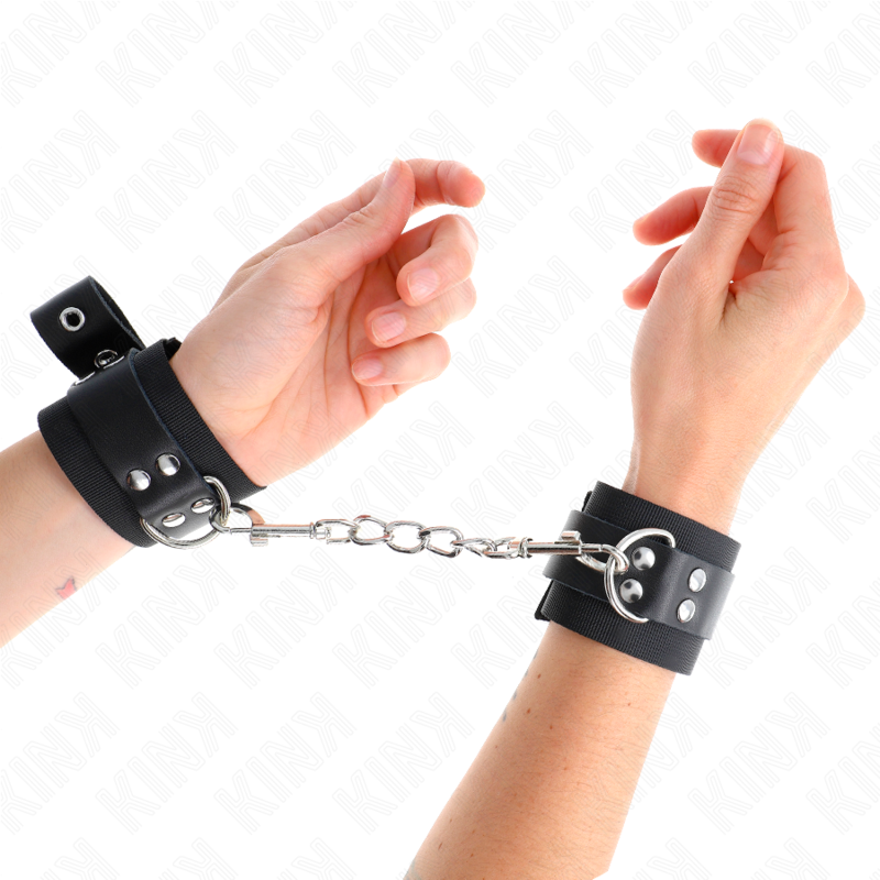 Kink - manchette de poignet en nylon noir avec ceinture en cuir noir réglable 19-29 cm x 5,1 cm