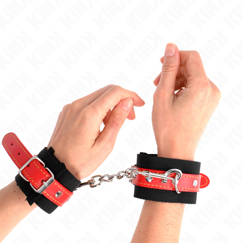 Kink - resistenza da polso in nylon nero con similpelle rosso regolabile 19-24 cm x 5,5 cm