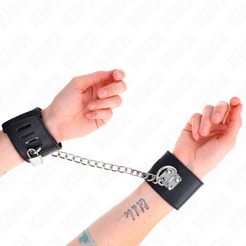 Kink - polso fisso con catena 30 cm e chiusura lucchetto nero regolabile 16-23 cm x 5,5 cm