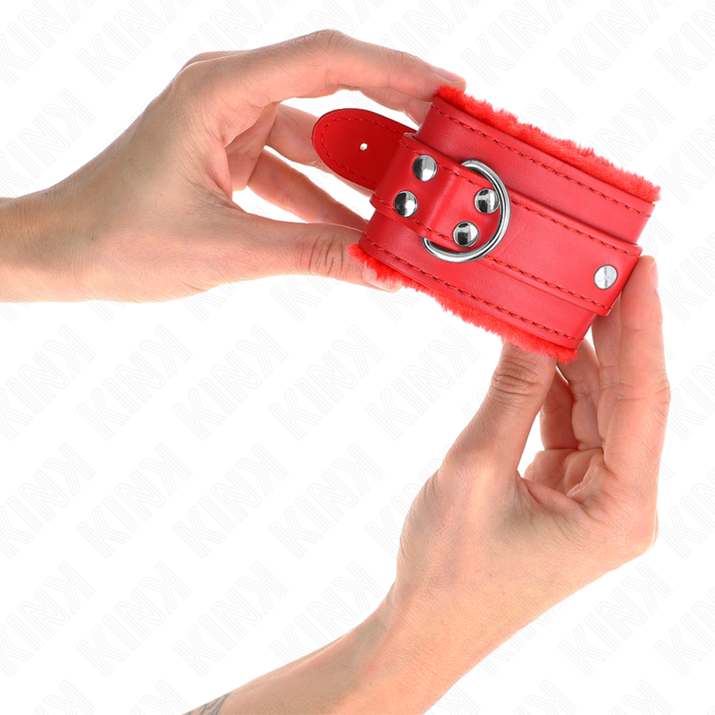 Kink - resistenza da polso imbottita in pelliccia rosso con cintura rossa regolabile 17-29 cm x 6 cm