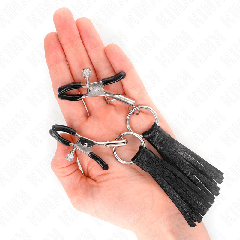 Kink - morsetti per capezzoli in similpelle con nappine 6 cm