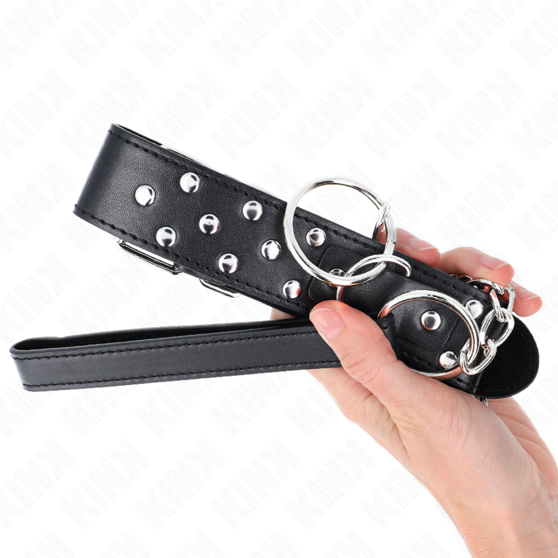 Kink - collana con cinturino ad anello rivetto con cintura 65 cm nero regolabile 36-50 cm x 3,8 cm