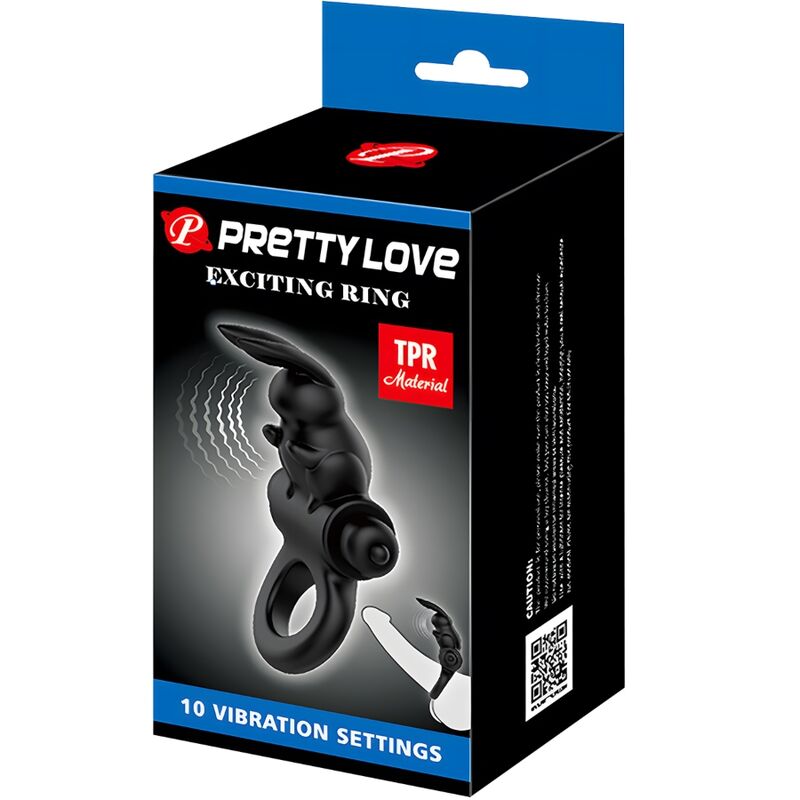 Pretty love - anneau vibrant lapin excitant 10 vibrations noir