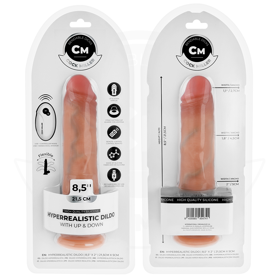 Cock Miller - gode ceinture hyperréaliste avec ventouse et fonction de poussée télécommandée 21,5 cm