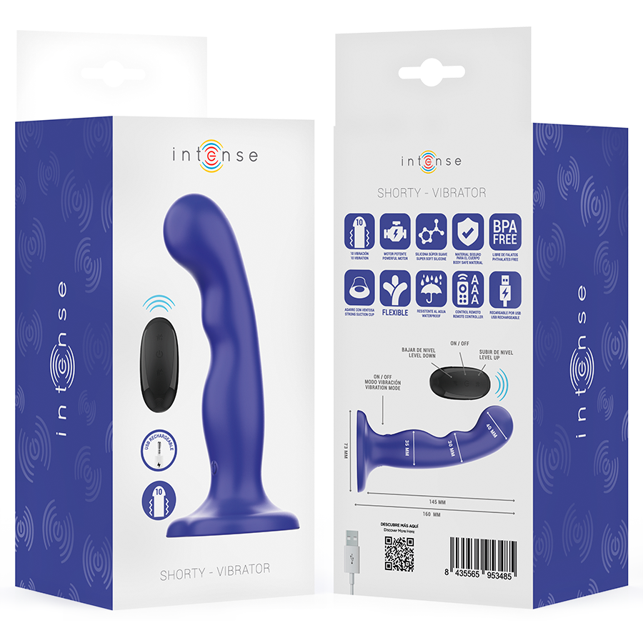 Intense - vibratore shorty con ventosa telecomando blu