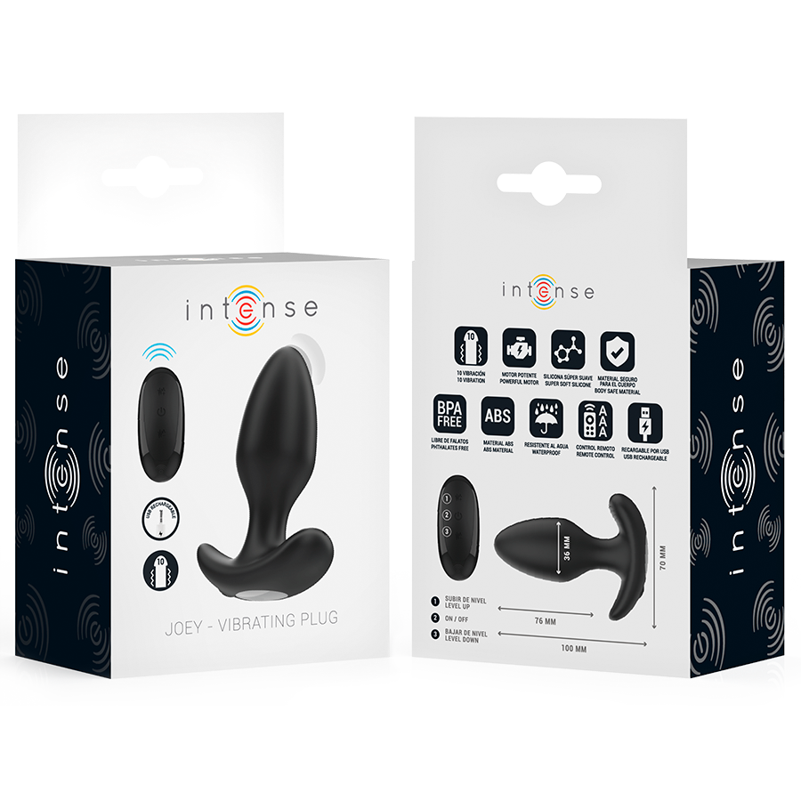 Intense - joey anal plug 10 vibrazioni nero telecomando