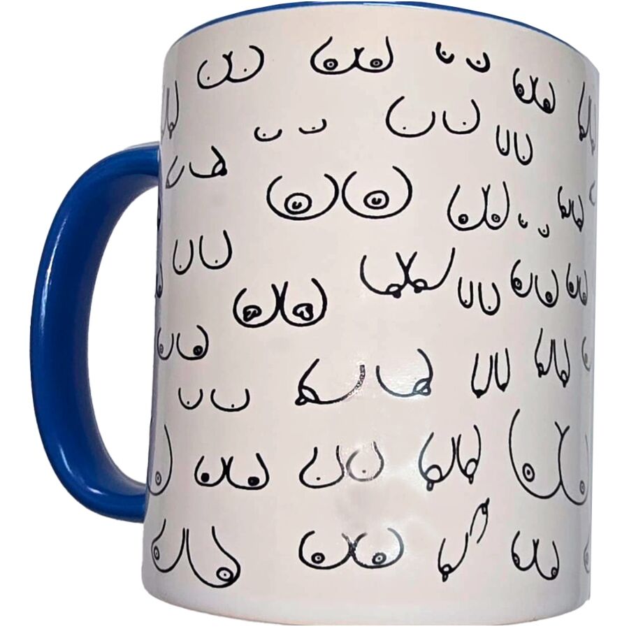 Diablo picante - tazza tette bianche con manico blu 370 ml