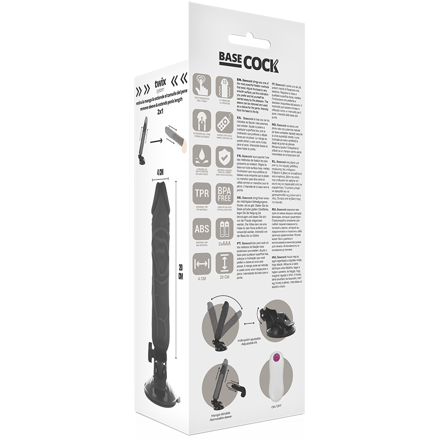 Basecock vibratore realistico telecomando nero 20 cm