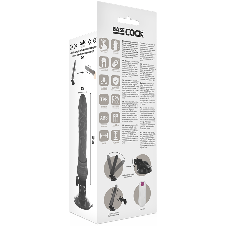 Basecock vibratore realistico telecomando nero 19,5 cm