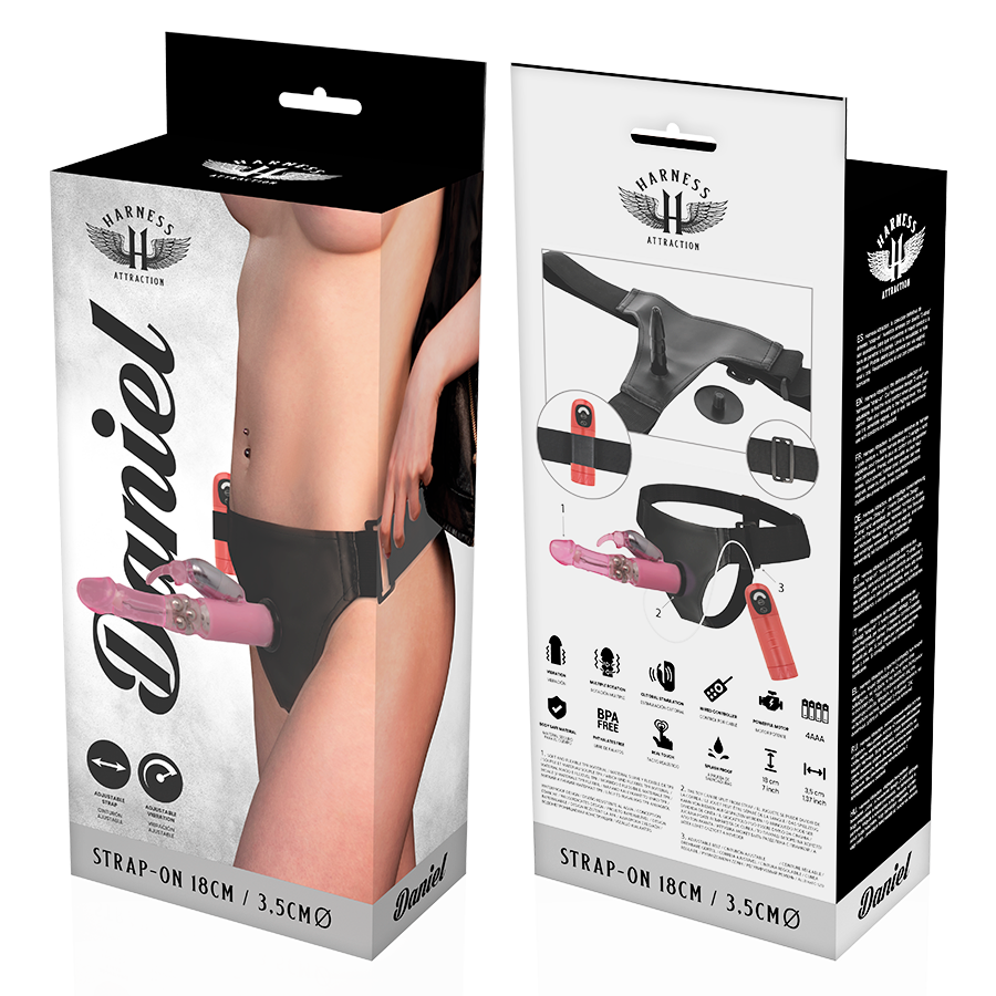 Strap-on dildo Harness attraction Daniel con vibrazione e rotazione 18 cm