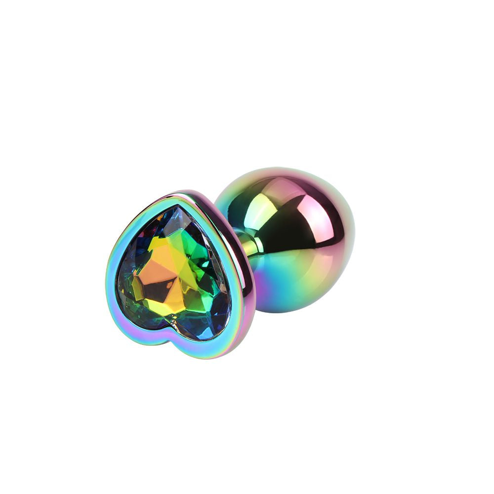 Plug anal con gemas de corazón arcoíris de 3,3 cm de diámetro