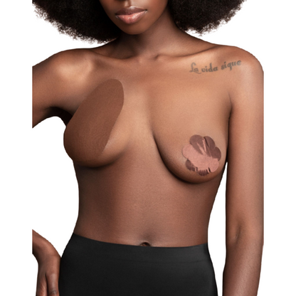 Sottopiede alza seno reggiseno bye + 3 coppia copri copri nippli in raso - marrone scuro misura fh