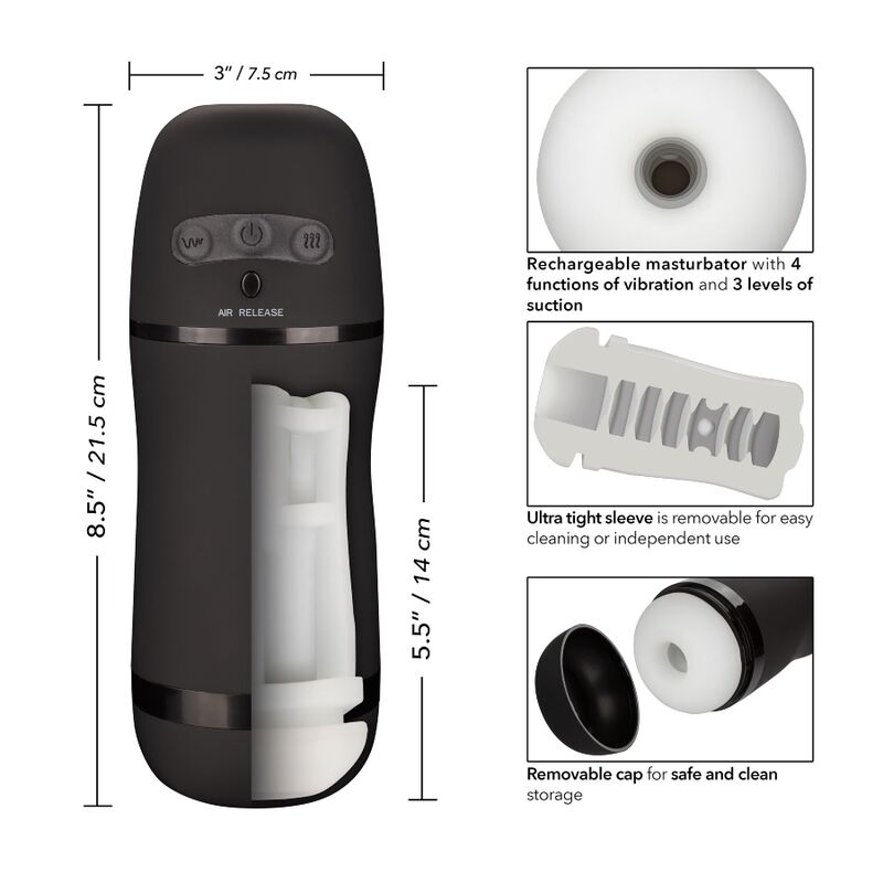 Fonctions de vibration et d'aspiration du power stroker Calex