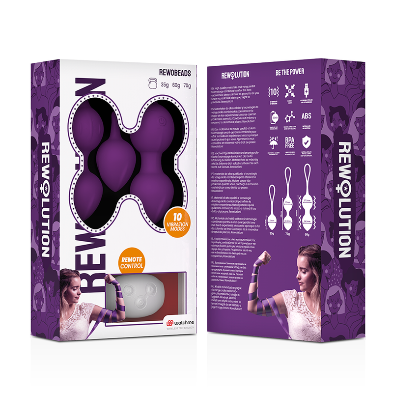 Palline vaginali Rewolution rewobeads vibranti con telecomando e tecnologia watchme Viola