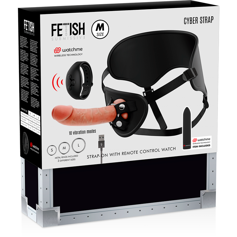 Strap-on dildo Fétichisme Soumise Cyber sangle avec montre watchme et vibromasseur vibrant M