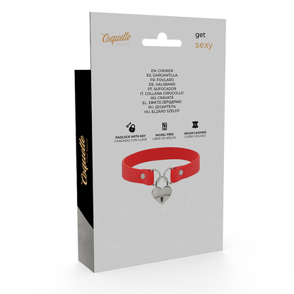 Coquette hand crafted choker keys heart - red