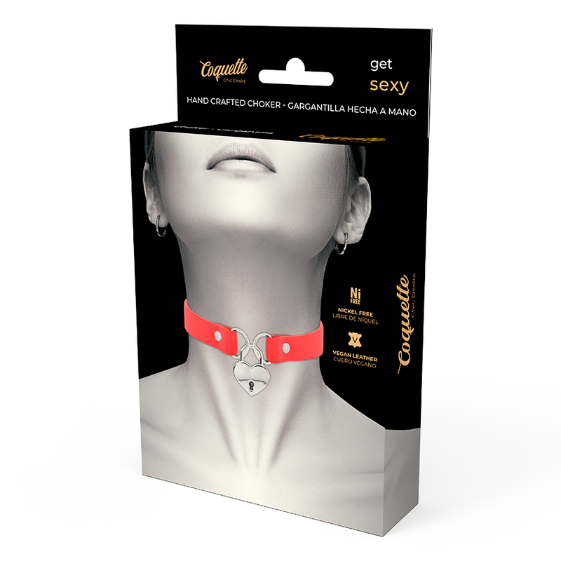 Coquette hand crafted choker keys heart - red