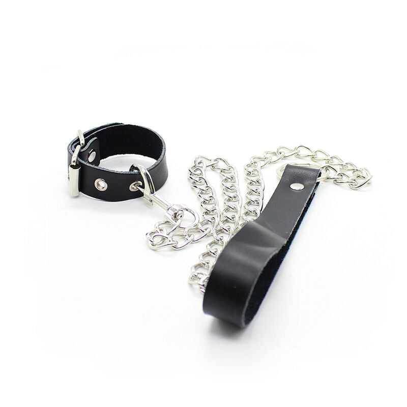 Collana ohmama restraint in pelle e catena metallica