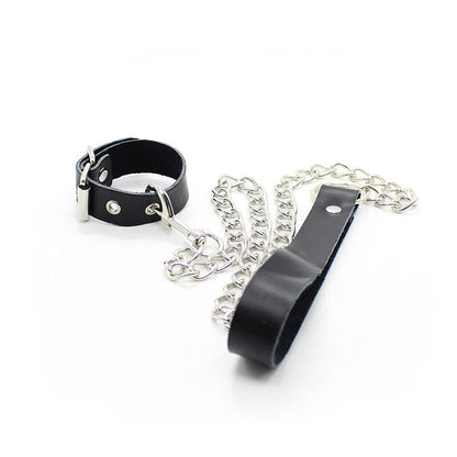 Collana ohmama restraint in pelle e catena metallica