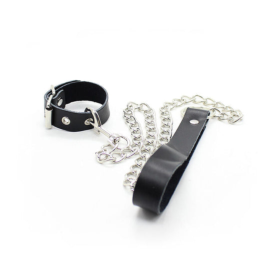 Collana ohmama restraint in pelle e catena metallica