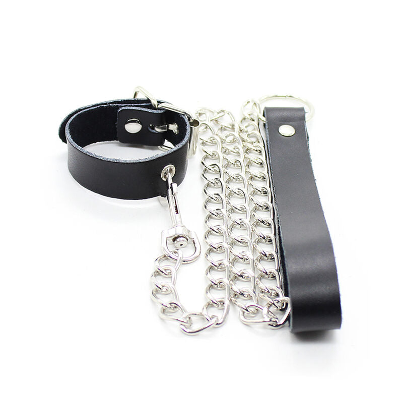Collana ohmama restraint in pelle e catena metallica