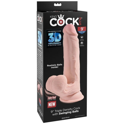 GODEMICHET RÉALISTE KING COCK PLUS TRIPLE DENSITÉ 3D AVEC BILLES OSCILLANTES 9" CLAIR