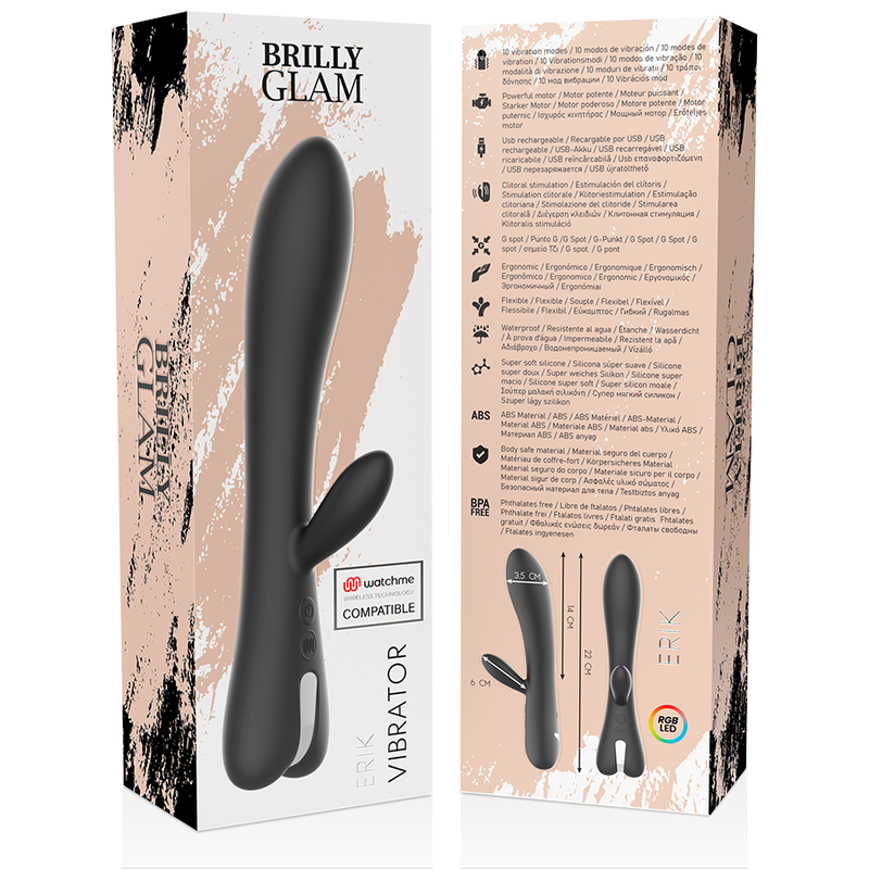 Vibratore Rabbit Brilly Glam Erik Vibrator Compatibile con Watchme Nero
