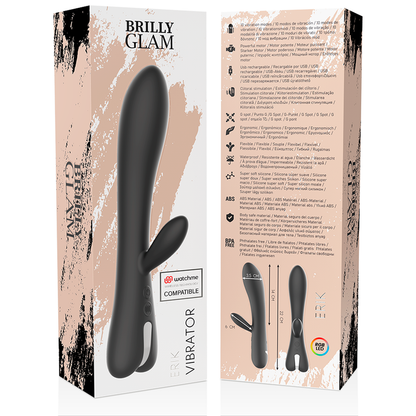 Vibratore Rabbit Brilly Glam Erik Vibrator Compatibile con Watchme Nero