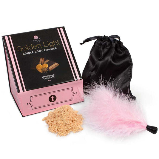 Secretplay kit luce d''oro cioccolato afrodisico in polvere e piuma commestibili