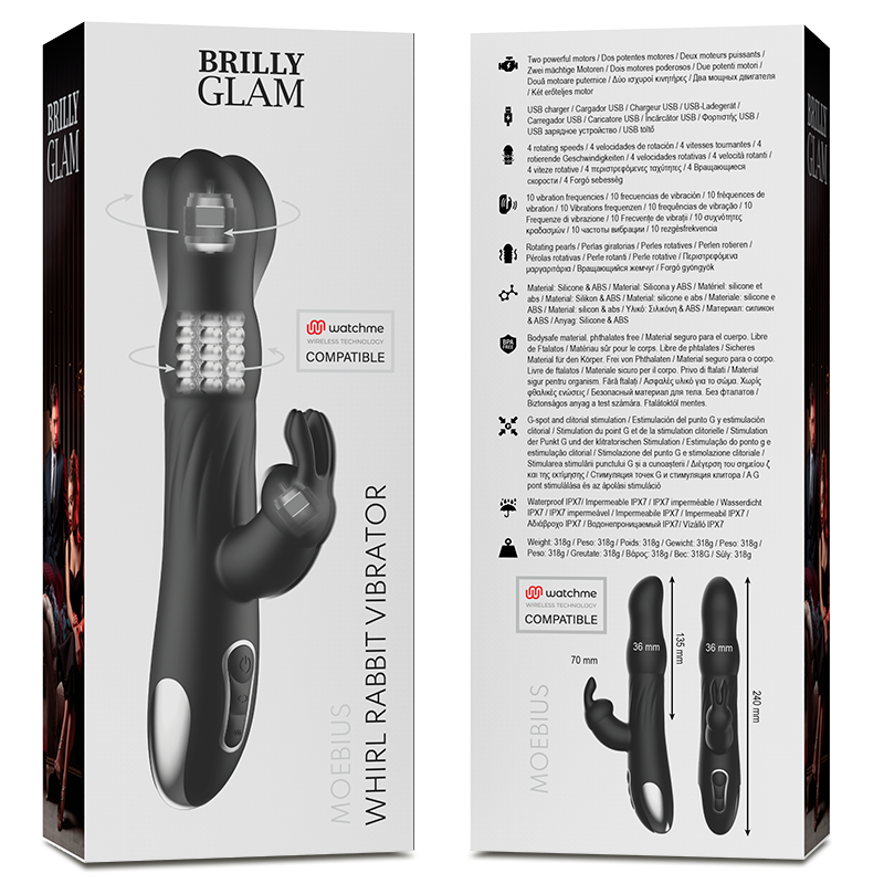 Vibratore Rabbit Brilly Glam Moebius Compatibile con Watchme Nero