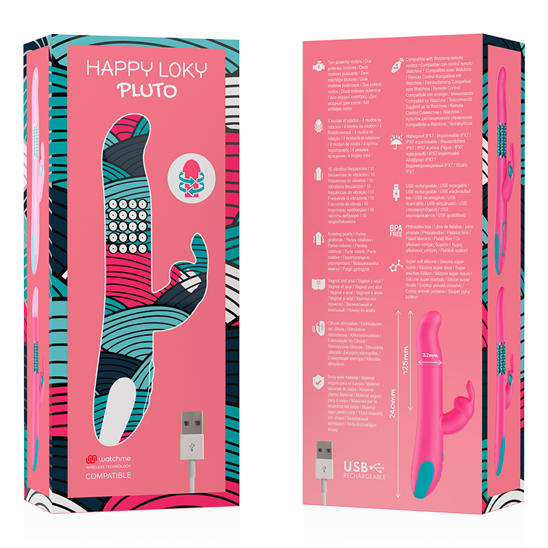 Vibratore Rabbit Happy Loky Pluto Compatibile con Watchme Rosa