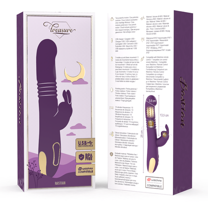Vibratore Rabbit Treasure bastian up & down, rotatore e vibratore compatibile con watchme Viola