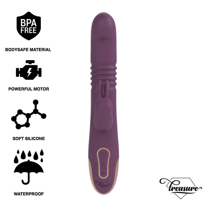 Vibratore Rabbit Treasure bastian up & down, rotatore e vibratore compatibile con watchme Viola