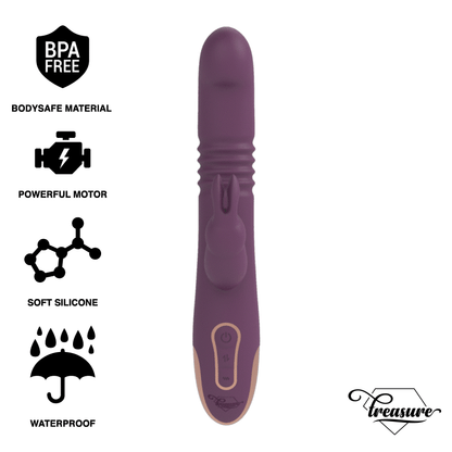 Vibratore Rabbit Treasure bastian up & down, rotatore e vibratore compatibile con watchme Viola
