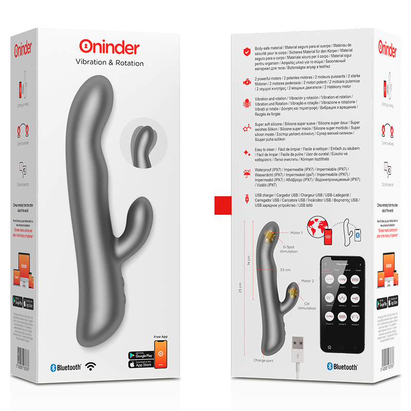 Vibratore Rabbit Oninder Vibration & Rotation Free App Nero