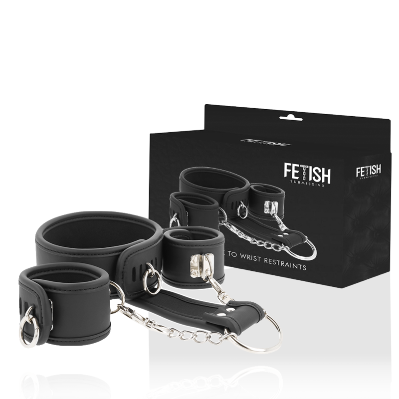 Collare Fetish submissive con manette e catena in metallo