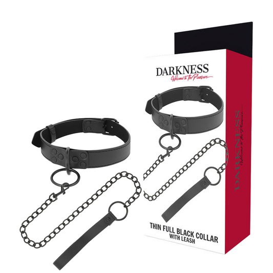 Darkness thin black full collar  with leash